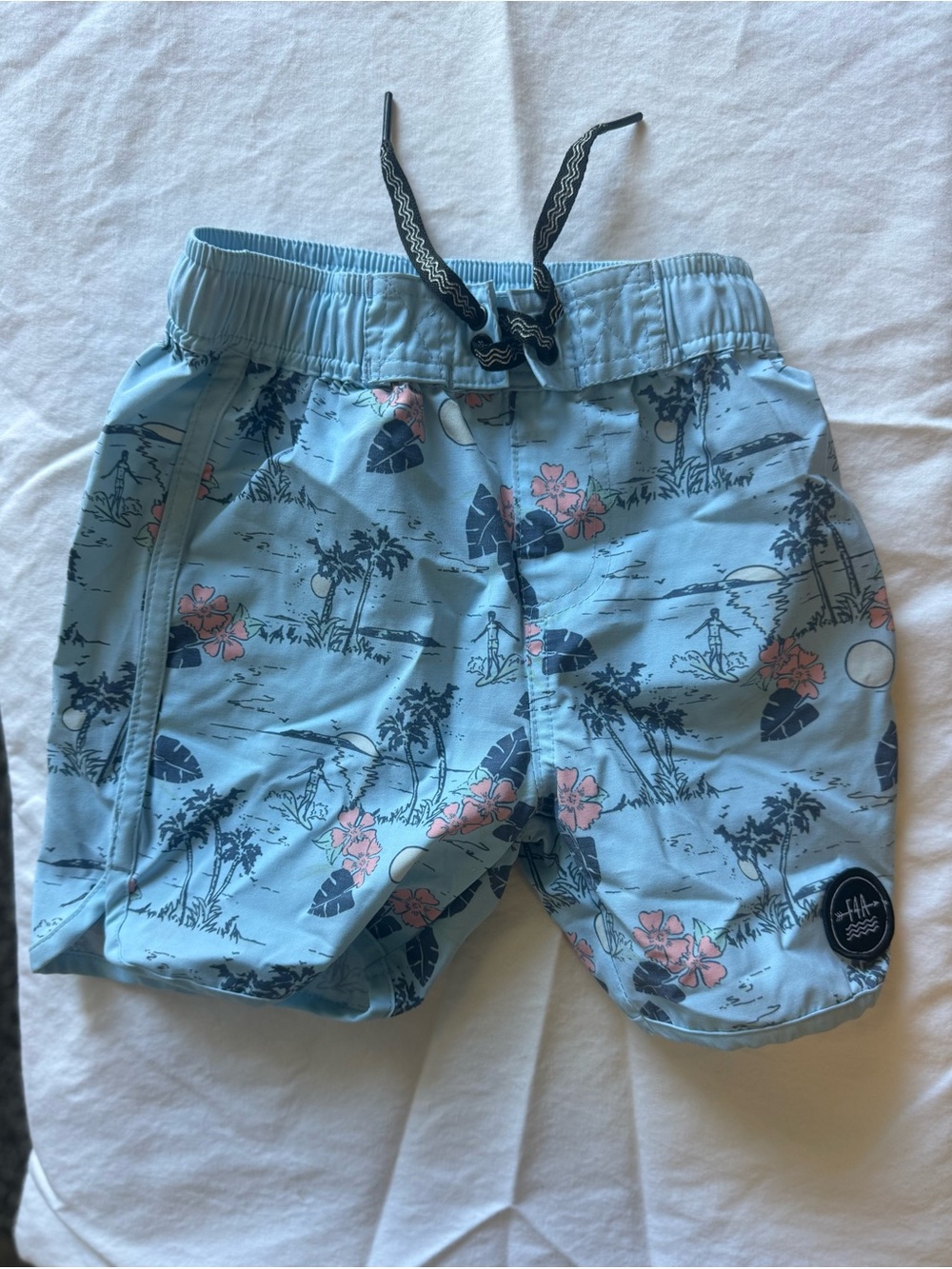 Boys Swim Trunks  Tropical Print with Pink Floral Accents, Feathers 4 Arrow